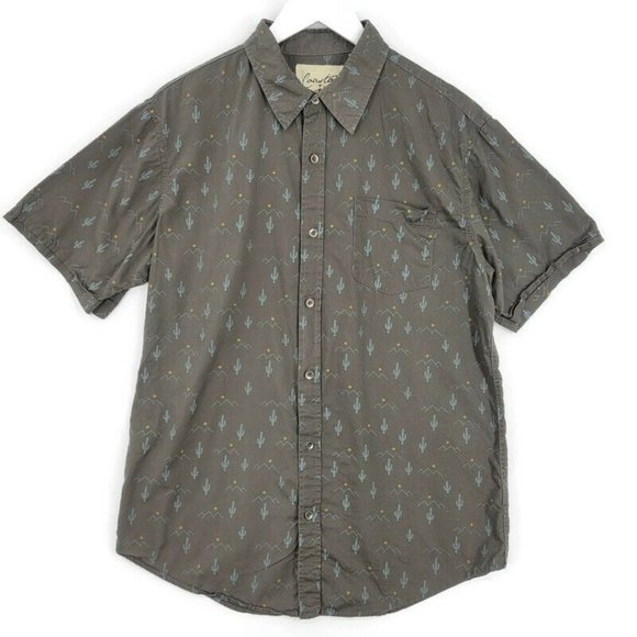 Coastal Button Up Shirt Gray Cactus Mountain Novelty Print Short Sleeve Mens L - Picture 1 of 9